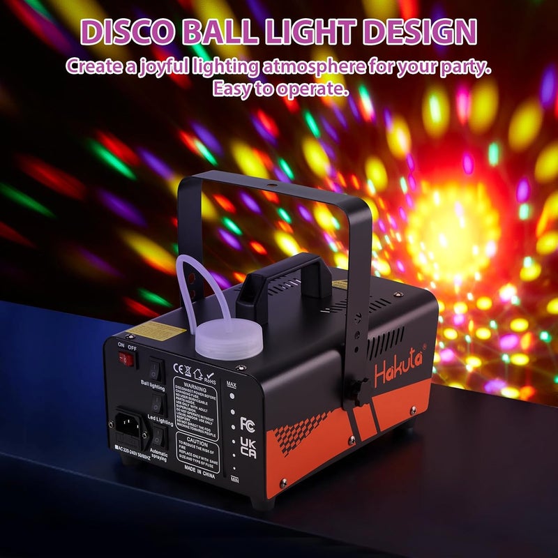 HAKUTA Store آلة الضباب، آلة الدخان مع ضوء الكرة المتلألئة وأضواء LED RGB، رش 3000 CFM مع وظيفة الرش التلقائي، رائعة للهالوين، عيد الميلاد، الزفاف، الأداء المسرحي والحفلات - Image 4